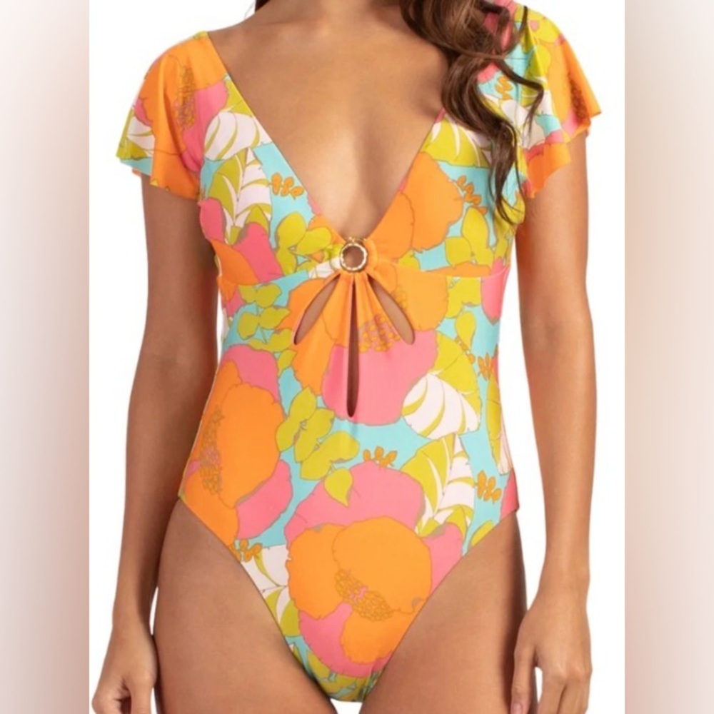Trina Turk Floral One Piece Swimsuit - Orange, Pink, Blue